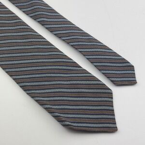Esquire Mens Blue Brown Striped Wool Silk Blend Necktie Vintage Classic Preppy